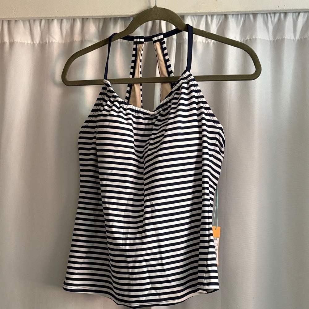 Striped navy blue and White Tankini Top
